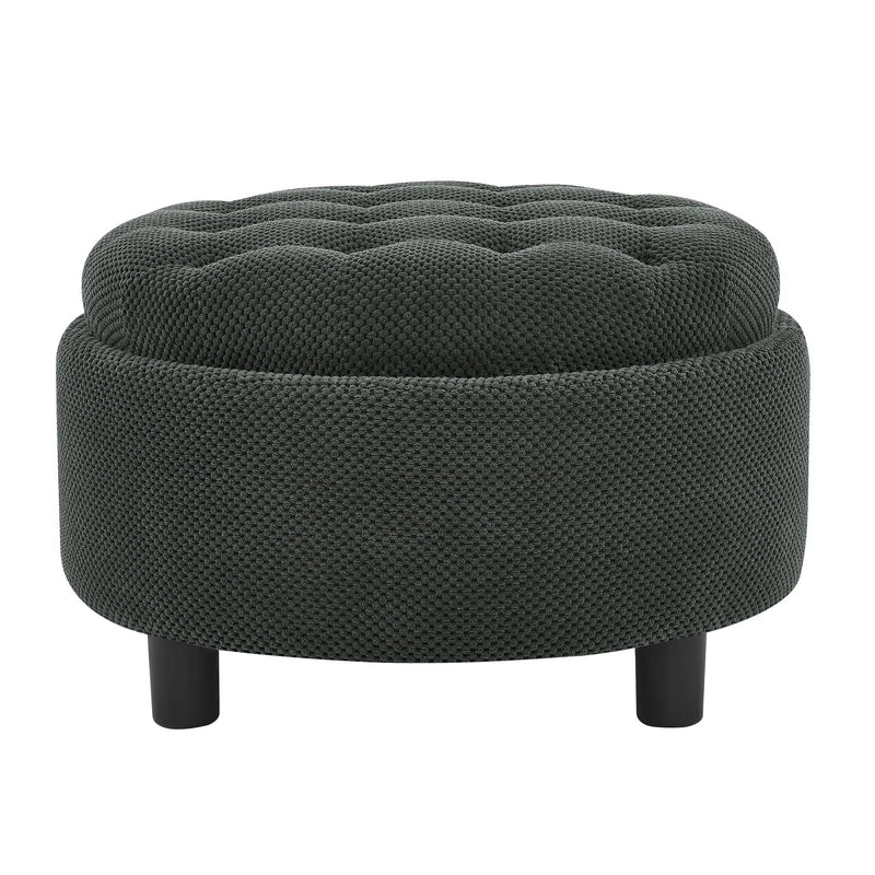 25 Inch Round Storage Ottoman with Tray by HouseOfZazla