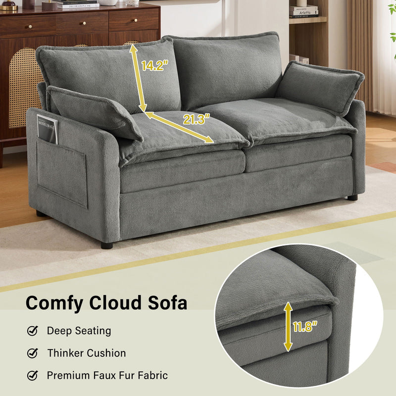 Modern Loveseat Sofa, Upholstered Couch With Side Storage Pockets by HouseOfZazla