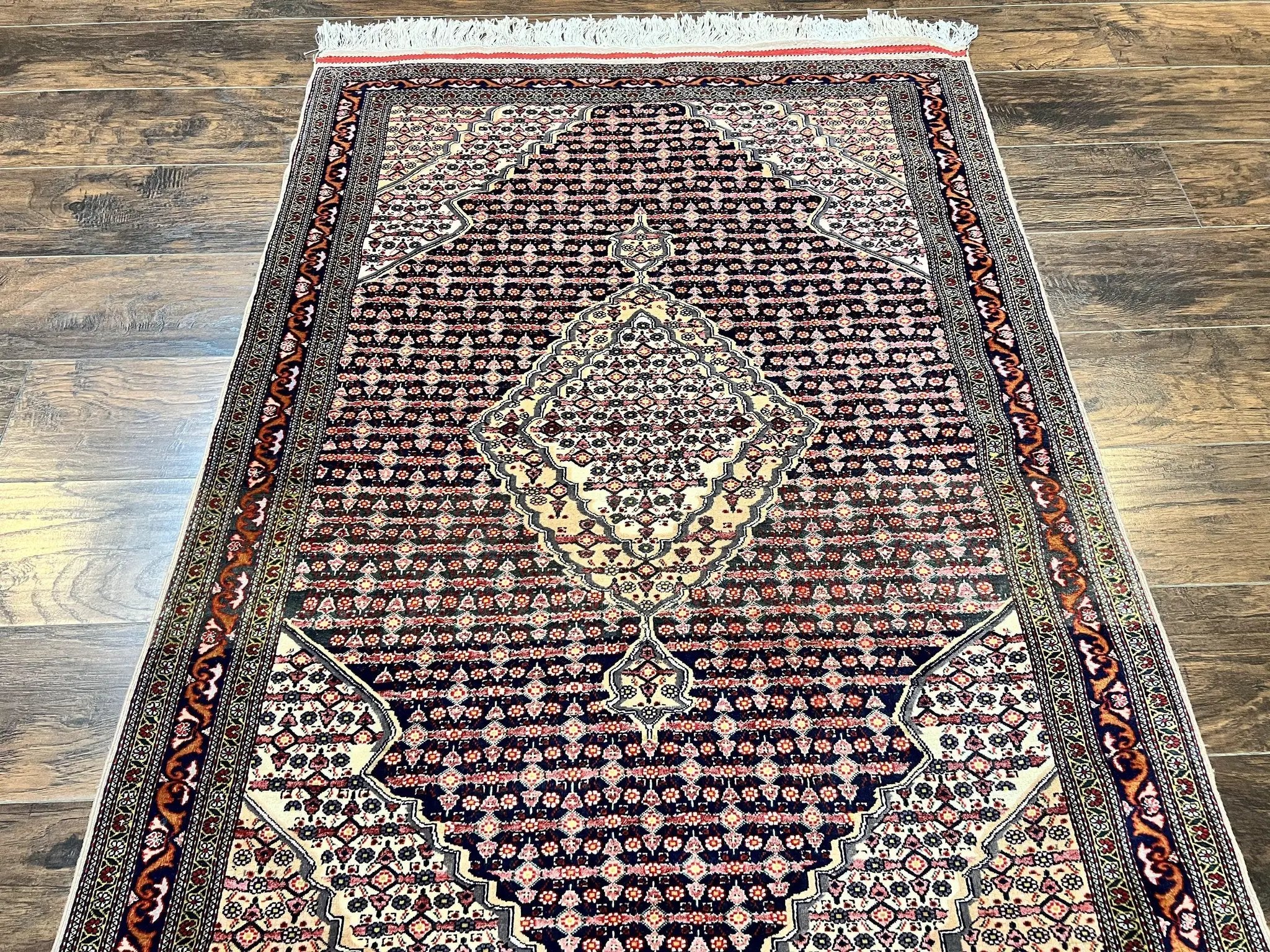 Afghan Rug 4x5, Wool with Silk Highlights, Very Fine Hand Knotted Vintage Oriental Carpet, Herati Pattern, Persian Rug, Bidjar Rug, 400 KPSI by Jewel Rugs