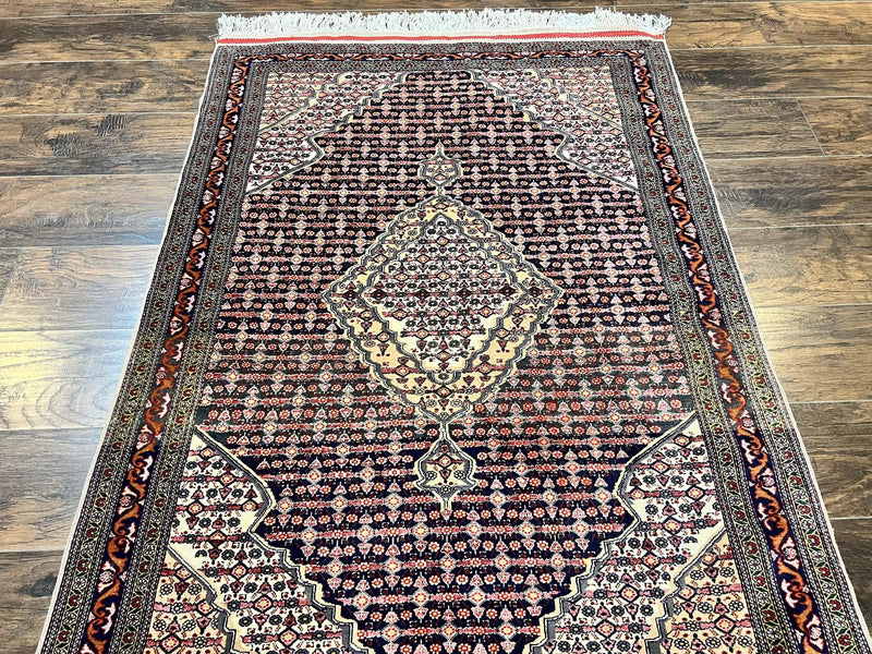 Afghan Rug 4x5, Wool with Silk Highlights, Very Fine Hand Knotted Vintage Oriental Carpet, Herati Pattern, Persian Rug, Bidjar Rug, 400 KPSI by Jewel Rugs