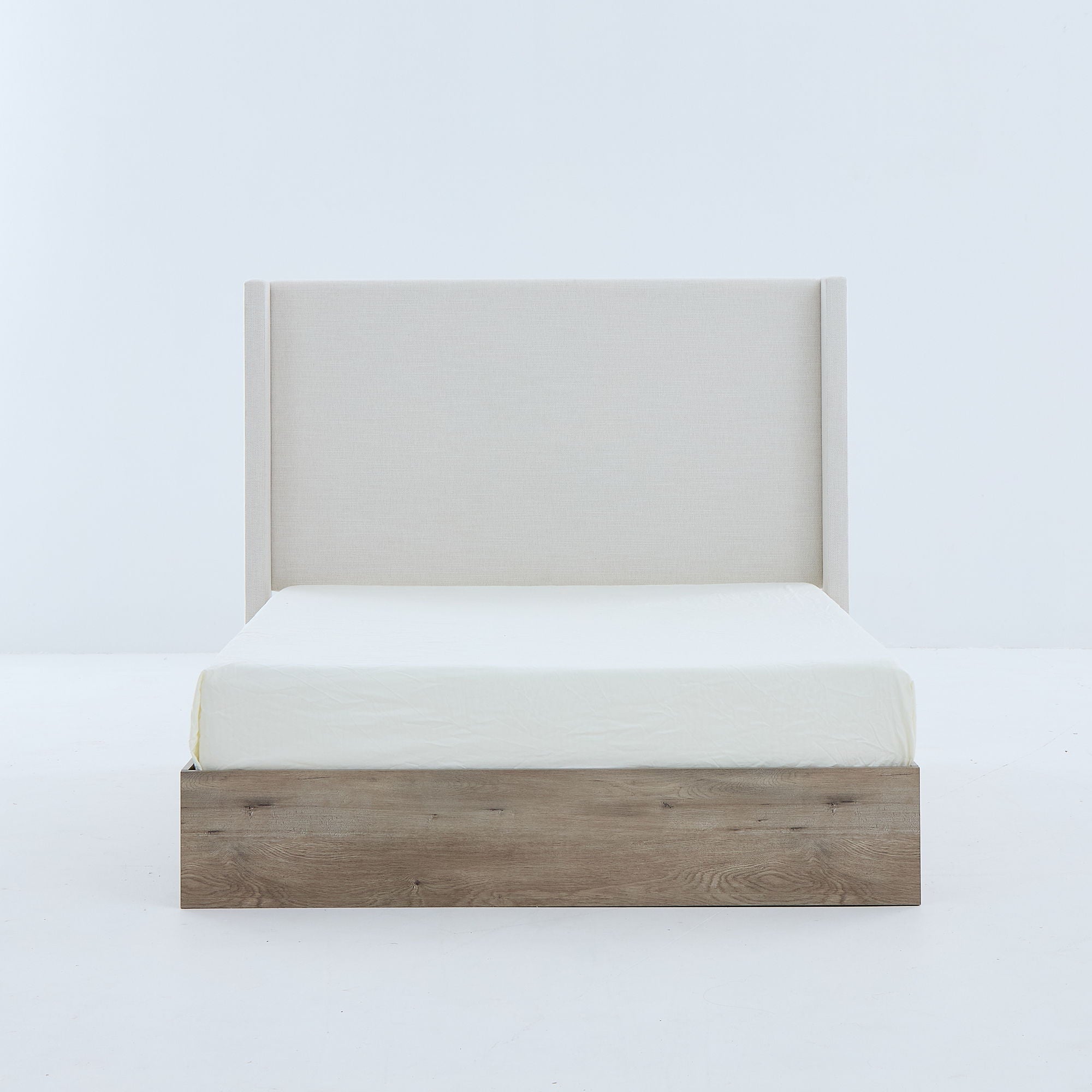 Shelton - Queen Upholstered Wingback Bed With 54" High Headboard - Ivory / Light Gray / Camel Oak by HouseOfZazla