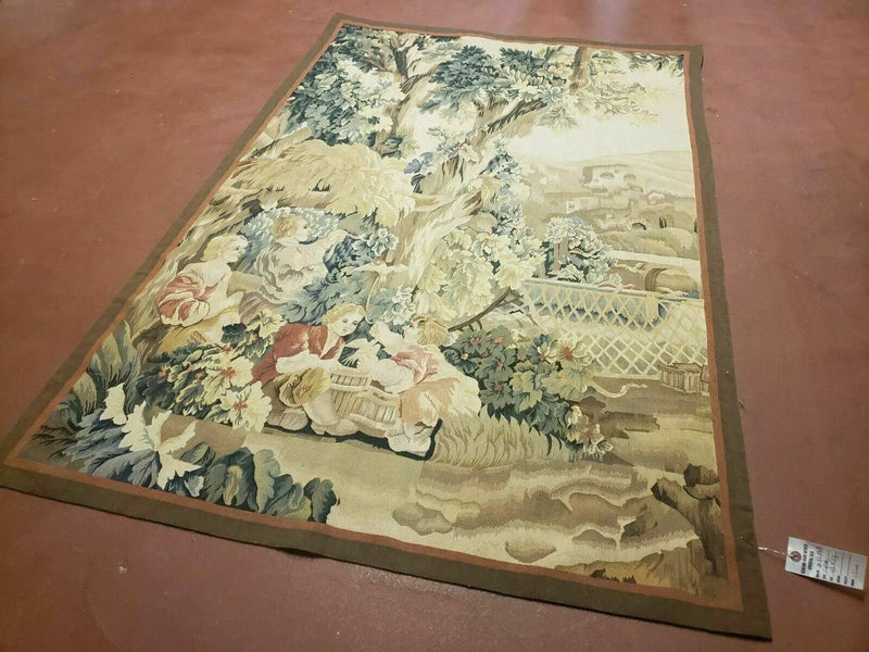 4' X 6' Tapestry French Design Handmade Aubusson Weave Nature One Of A Kind by Jewel Rugs