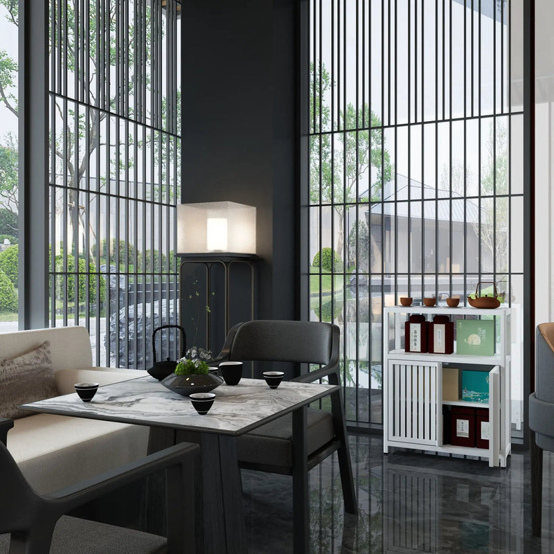 Bamboo Large Capacity Storage Cabinet With Shelves For Bathroom And Living Room - White by Unique Piece Furniture
