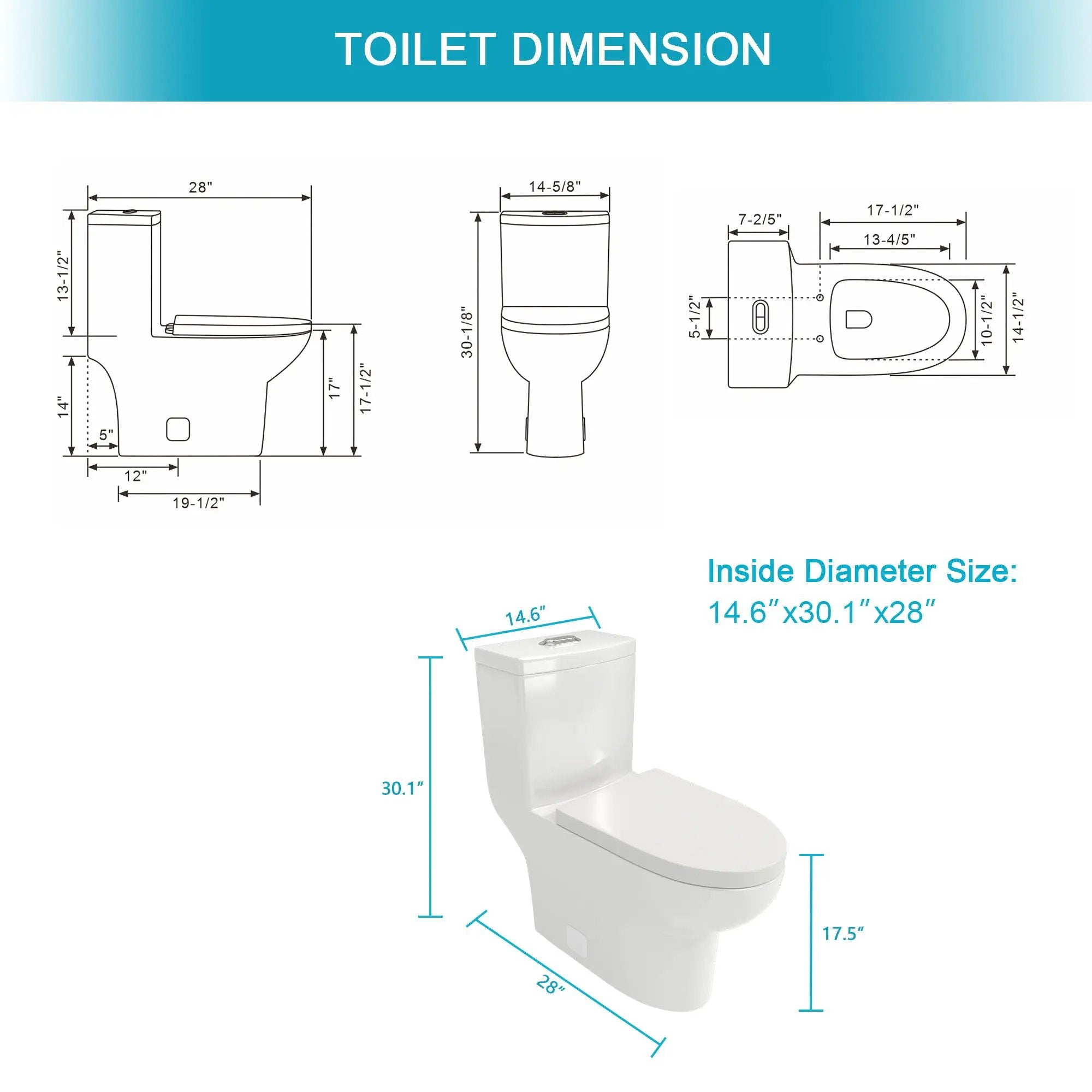 1 Piece Toilet With Dual Flush, Soft Closing Seat - White by HouseOfZazla