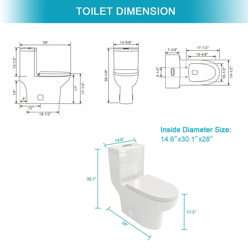 1 Piece Toilet With Dual Flush, Soft Closing Seat - White by HouseOfZazla