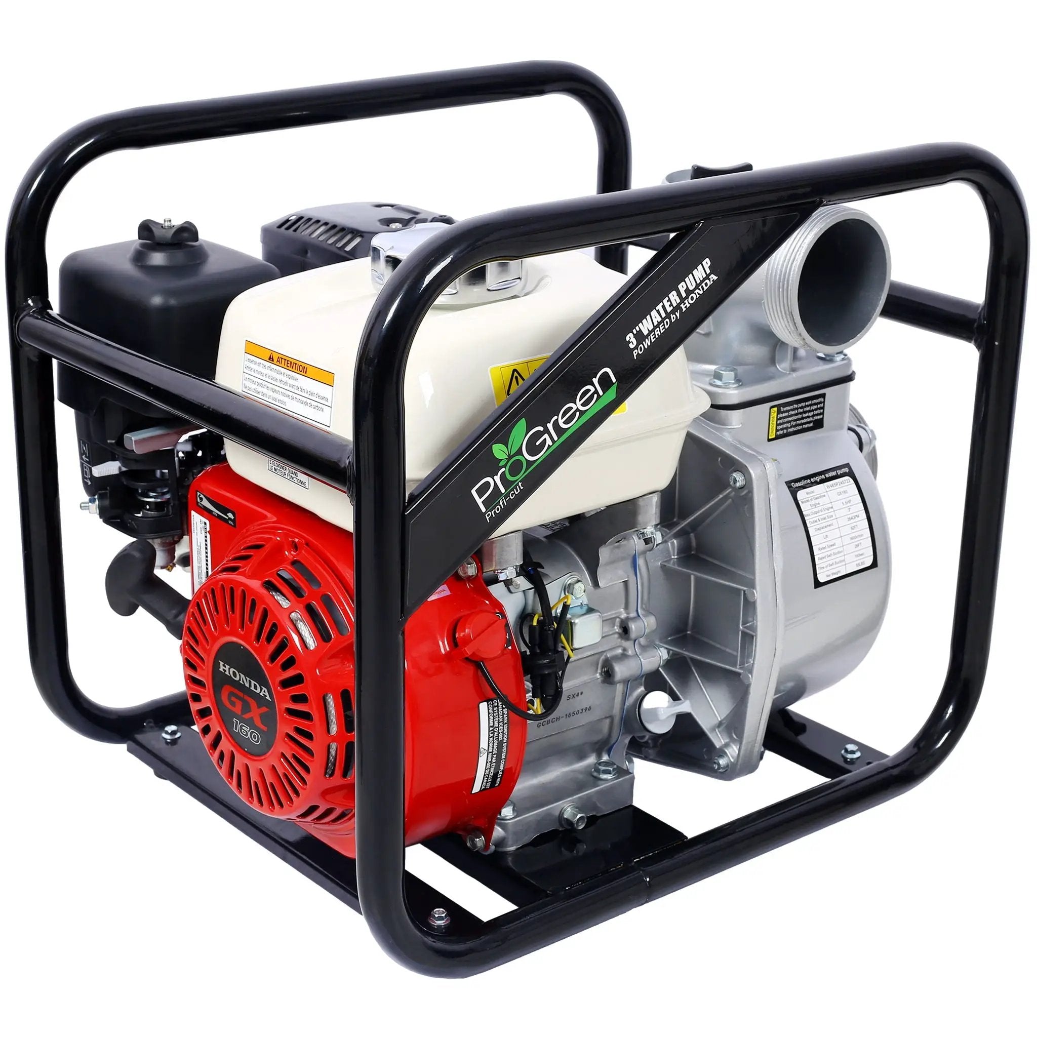 Honda - Gx160 Engine Water Pump 3" 264Gpm With 3In Npt Coupler And 25Ft Flat Hose, Aluminum - Black / Red by HouseOfZazla