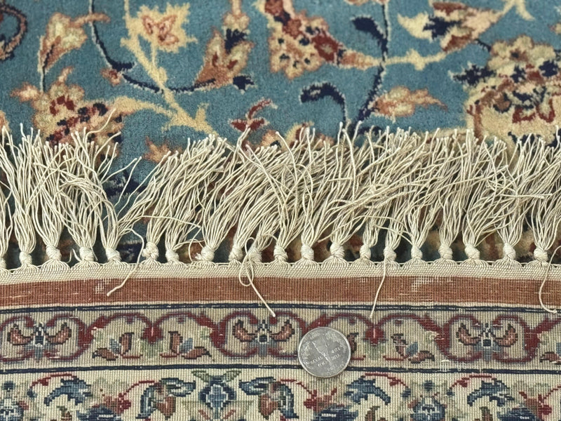 Light Blue Persian Isfahan Rug 5x8, Floral Medallion, Wool on Silk Foundation, Very Fine 530 KPSI, Handmade Carpet by Jewel Rugs