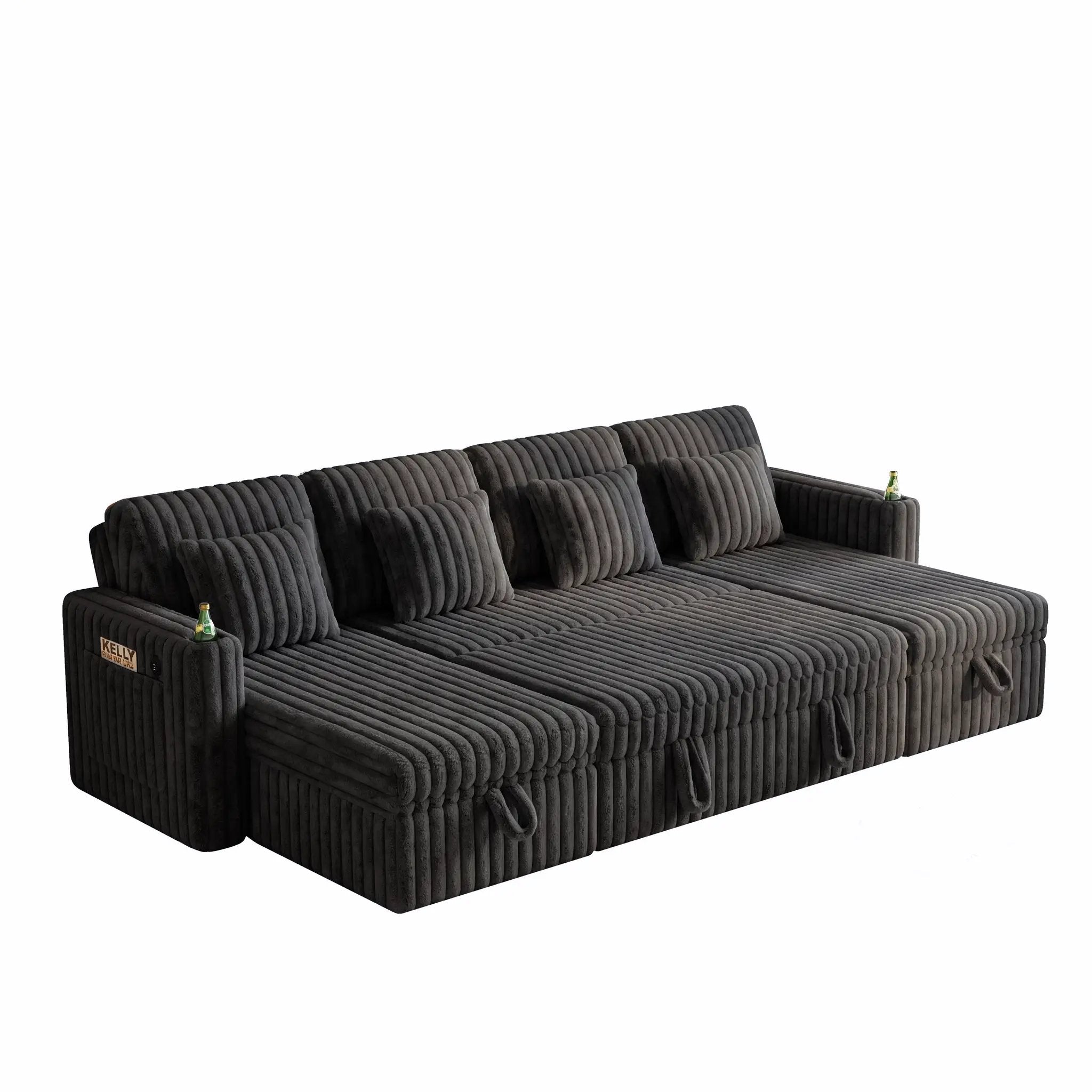 U Shaped Plush Corduroy Fluffy Sectional Sleeper Sofa by HouseOfZazla