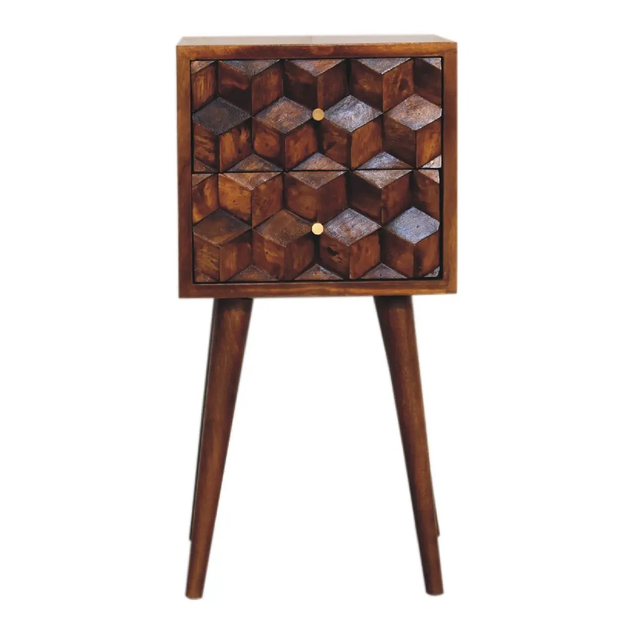 Mini Cube Carved 2 Drawer Nightstand by HouseOfZazla