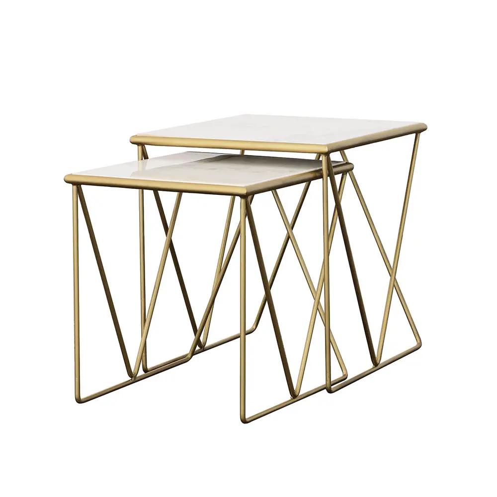 Bette 2-piece Marble Top Nesting Table Set White and Gold by Unique Piece Furniture