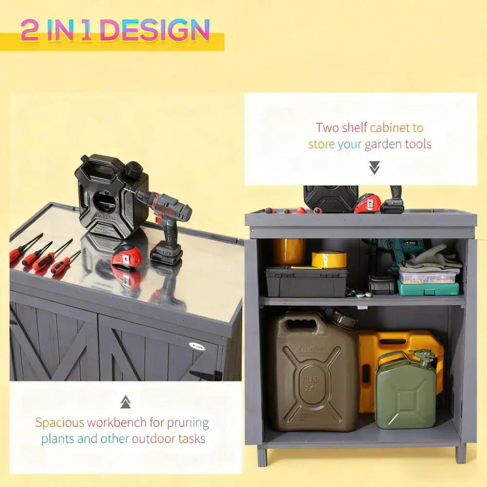 Tool Shed Outdoor Storage Cabinet with Galvanized Top and Two Shelves by HouseOfZazla