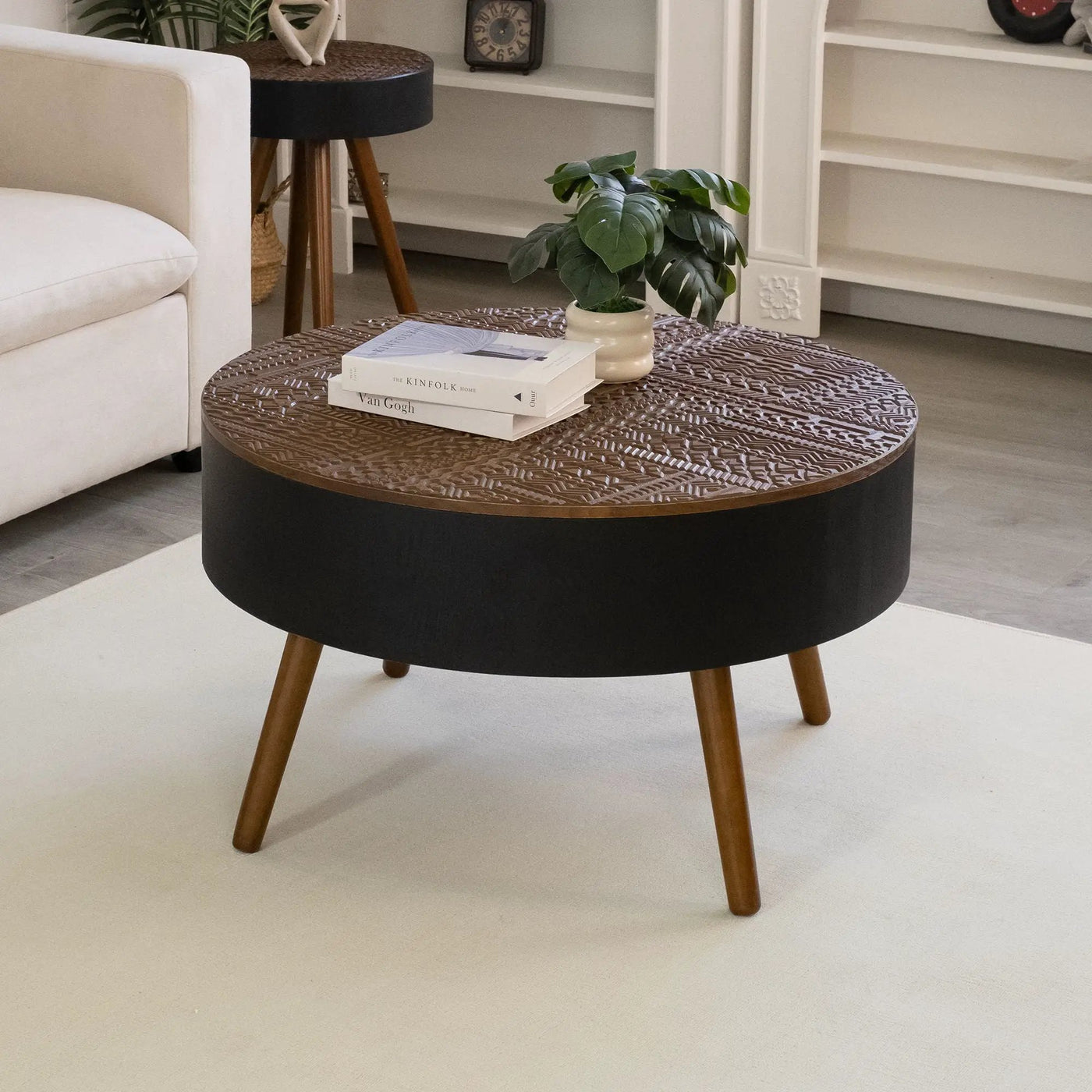 Round Coffee Table With Storage Function For Living Rooms by HouseOfZazla