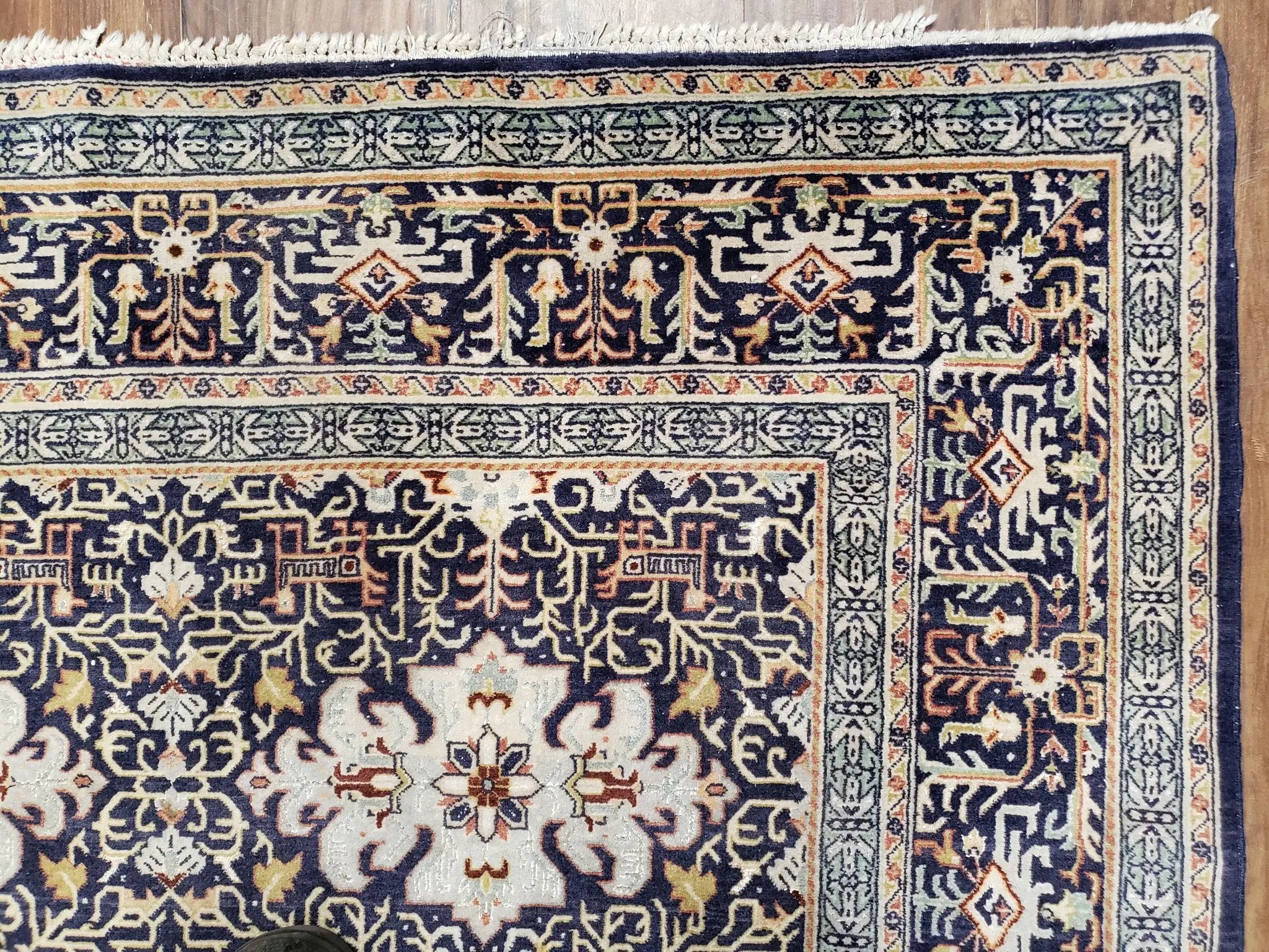 Persian Kashan Rug, Navy Blue, Hand-Knotted, Wool, 4' 8" x 7' 4", Pair A by Jewel Rugs