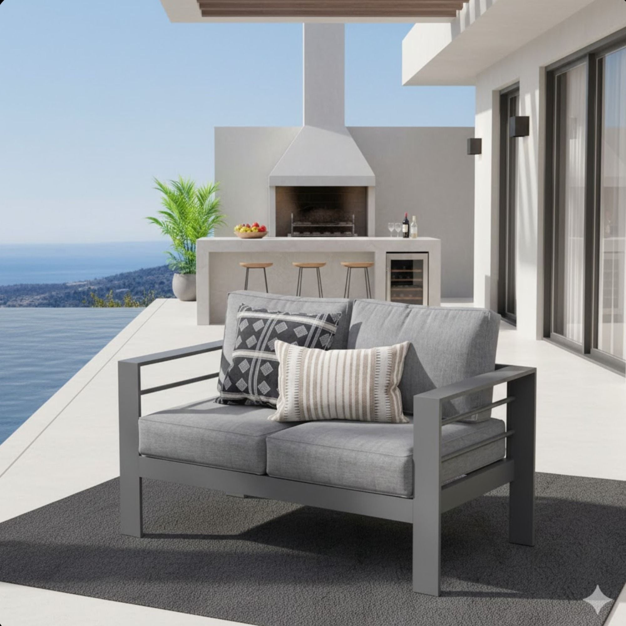 All Weather Patio Loveseat With Thick Cushions - Gray / Gray by HouseOfZazla