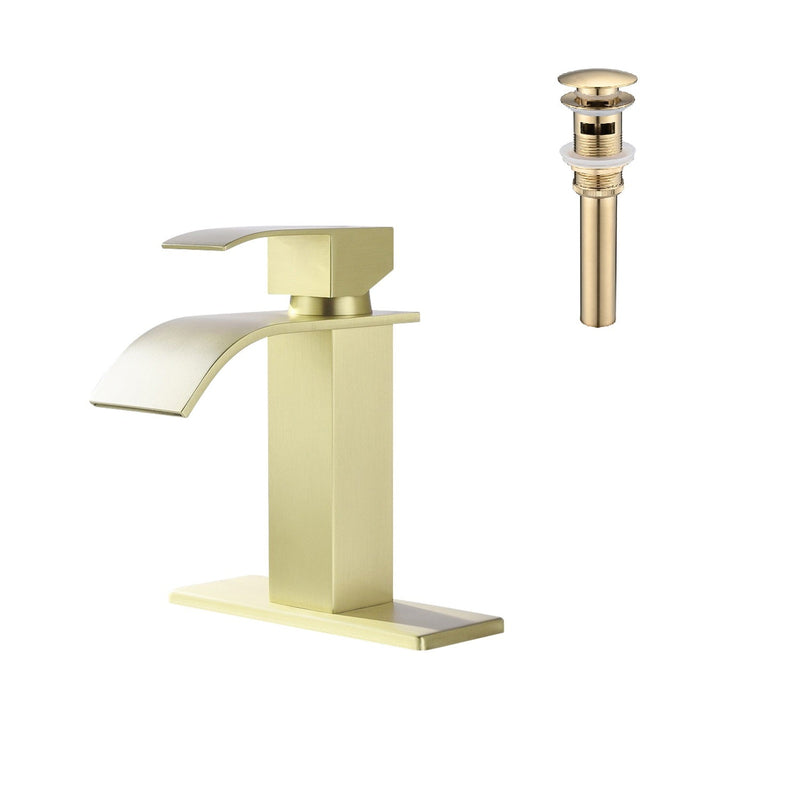 Waterfall Spout Bathroom Sink Single Handle Faucet with Pop-Up Drain (with Overflow) by HouseOfZazla