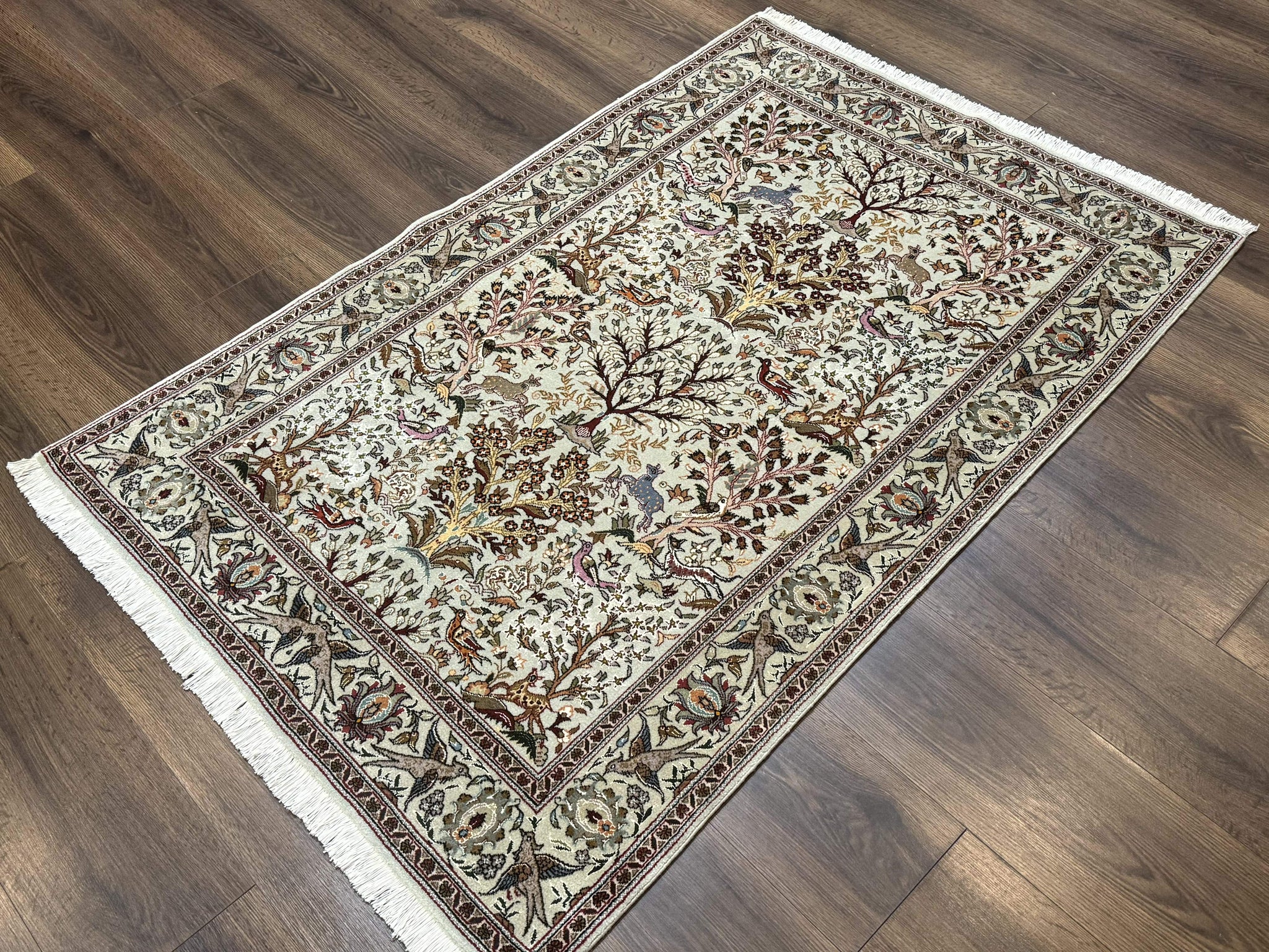 Wonderful Persian Tabriz Rug 3x5, Tree of Life, Animal Pictorials, Birds, Wool & Silk Highlights, Fine 330 KPSI by Jewel Rugs