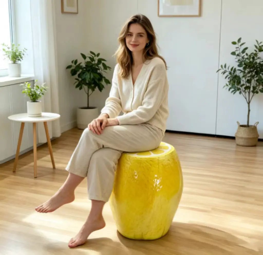 Yellow Lemon Fruit Stool by HouseOfZazla