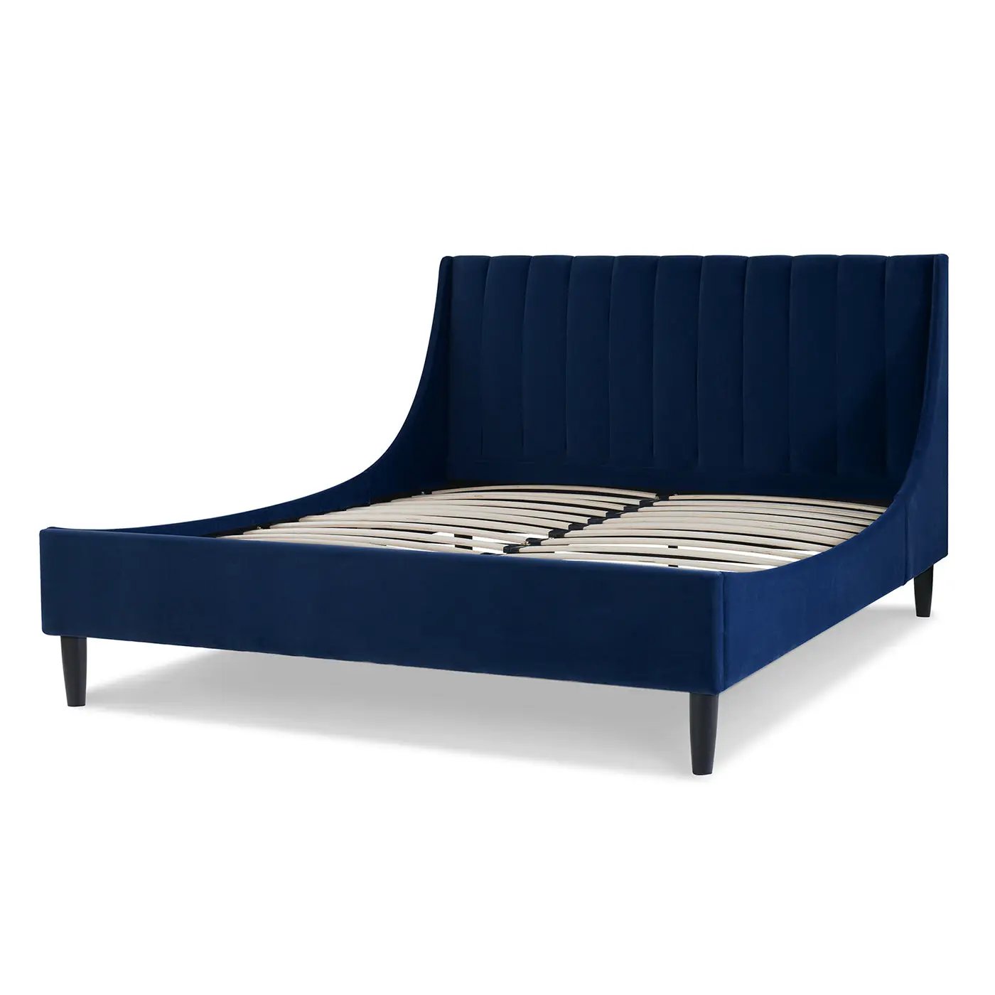 Aspen Vertical Tufted Headboard Platform Bed Set, Queen, Navy Blue Velvet by HouseOfZazla