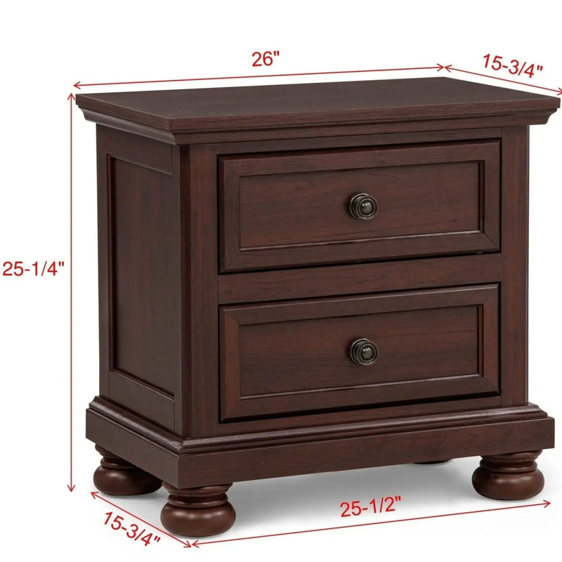 1 Piece Nightstand, 2 Drawer Storage Bedroom Furniture - Brown / Cherry by Unique Piece Furniture