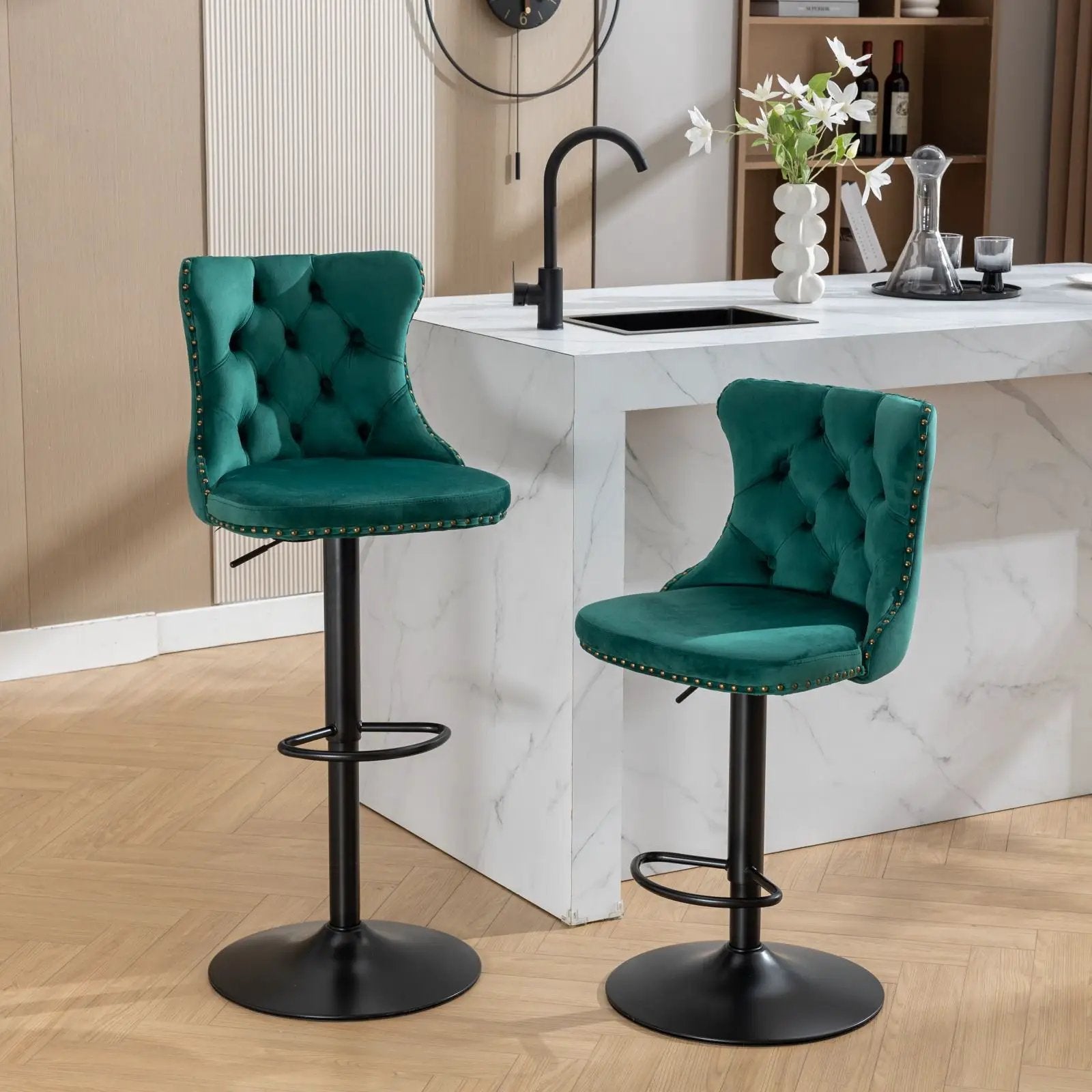 Swivel Barstools Adjusatble Seat Height, Modern Upholstered Bar Stools With Backs Comfortable Tufted For Home Pub And Kitchen Island (Set of 2) by Unique Piece Furniture