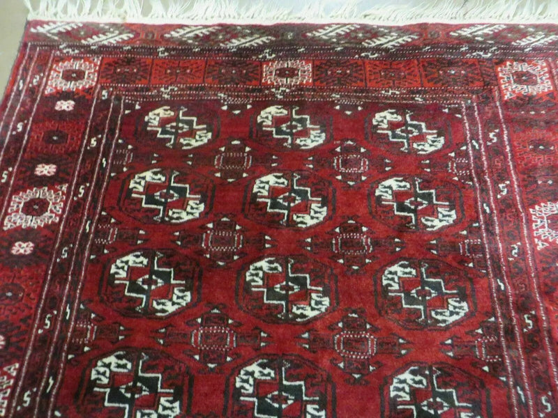 4' 5" X 5' 7" Semi Antique Handmade Afghan Yamud Turkoman Bokhara Wool Rug by Jewel Rugs