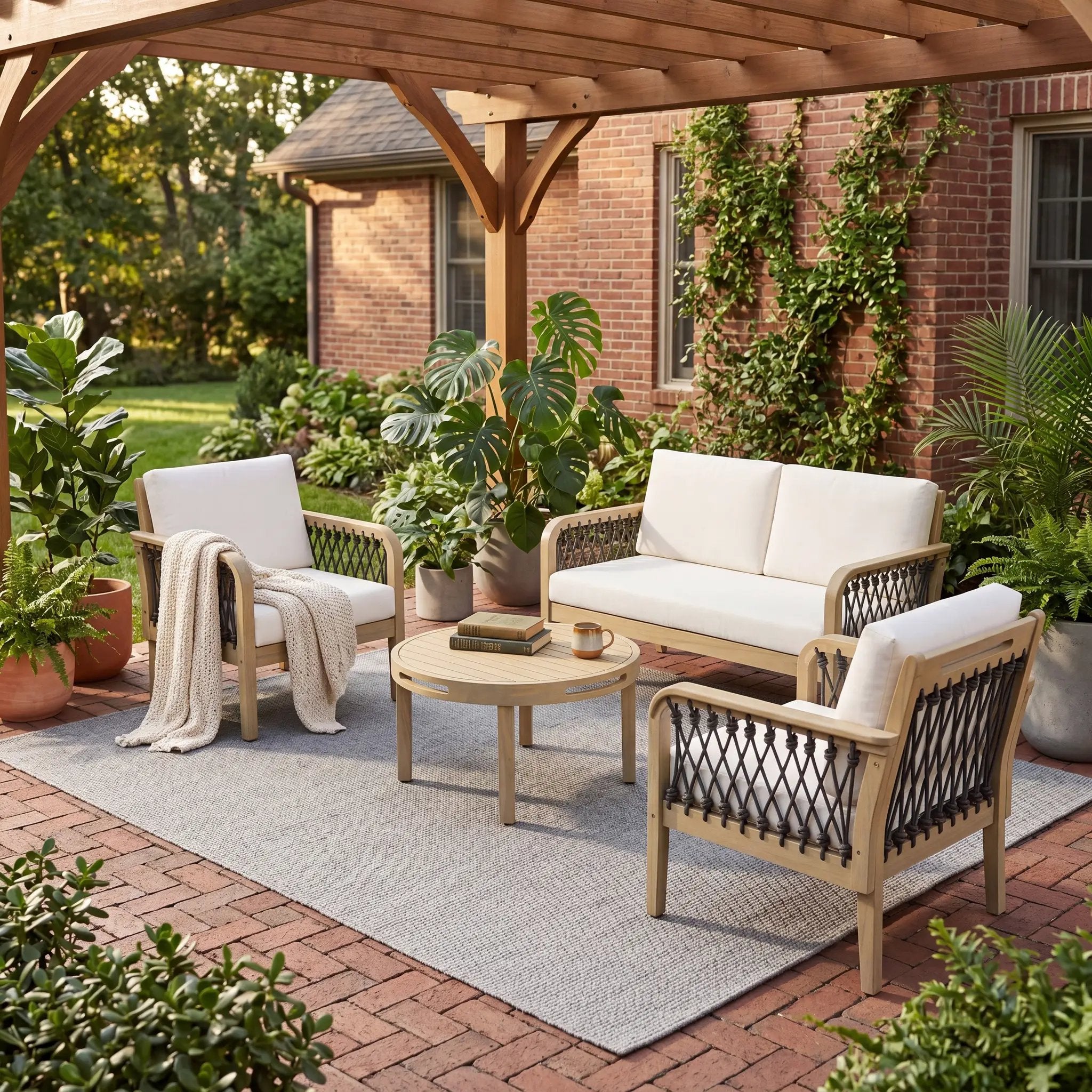 4-Piece Acacia Wood Outdoor Patio Furniture Set by HouseOfZazla