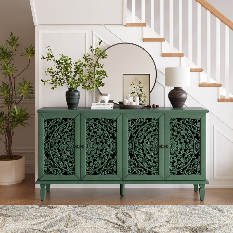 60' Antique Buffet Cabinet with Floral Carvings by HouseOfZazla