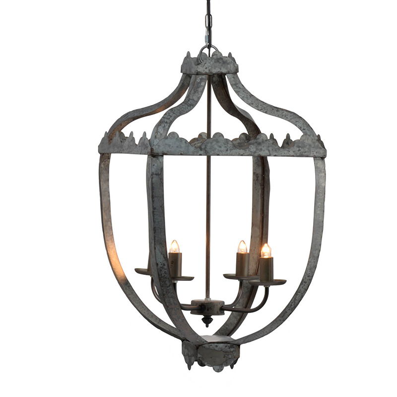 4 Light Metal Chandelier, Hanging Light Fixture With Adjustable Chain For Kitchen, Bulb Not Included - Gray by HouseOfZazla