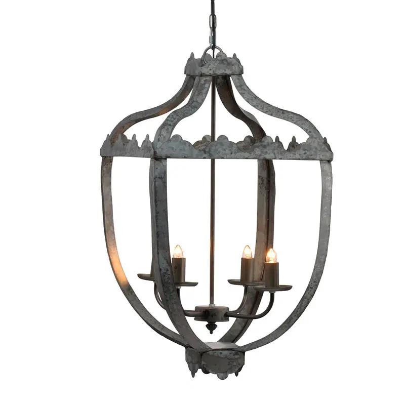 4 Light Metal Chandelier, Hanging Light Fixture With Adjustable Chain For Kitchen, Bulb Not Included - Gray by Unique Piece Furniture