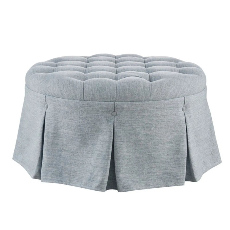 Skirted Tufted Round Ottoman With Button Top - Gray by Unique Piece Furniture