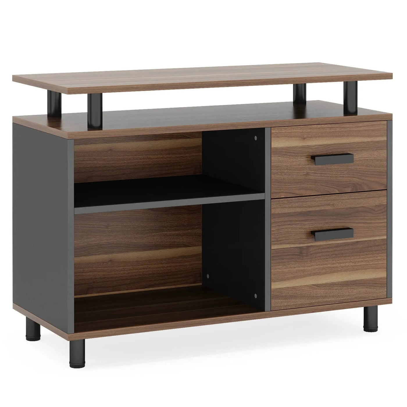 L-Shaped Executive Desk With File Cabinet, Office Workstation With Drawers, Shelves & Storage by HouseOfZazla