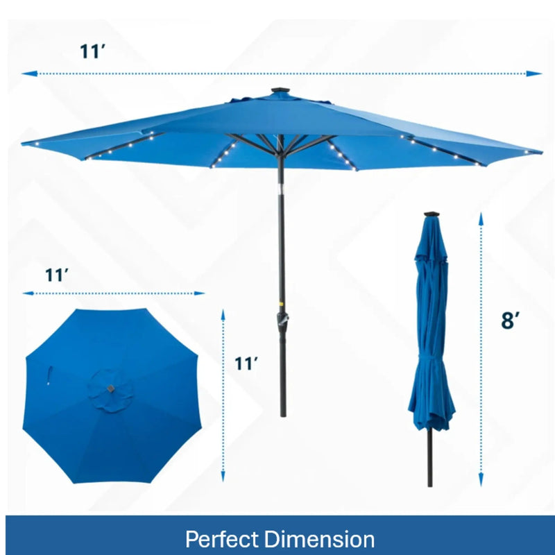 Solar LED Patio Umbrella With Crank Lift And Tilt, 8 Ribs, UV Resistant Canopy For Pool, Backyard & Patio (Without Base) - Blue by HouseOfZazla