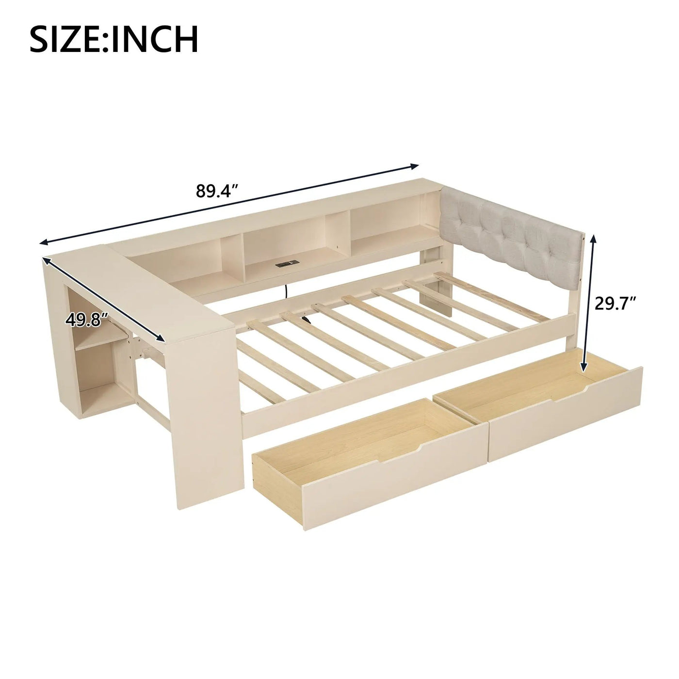 Upholstered Headboard Platform Bed With Storage Shelves, Drawers, Charging Station by HouseOfZazla