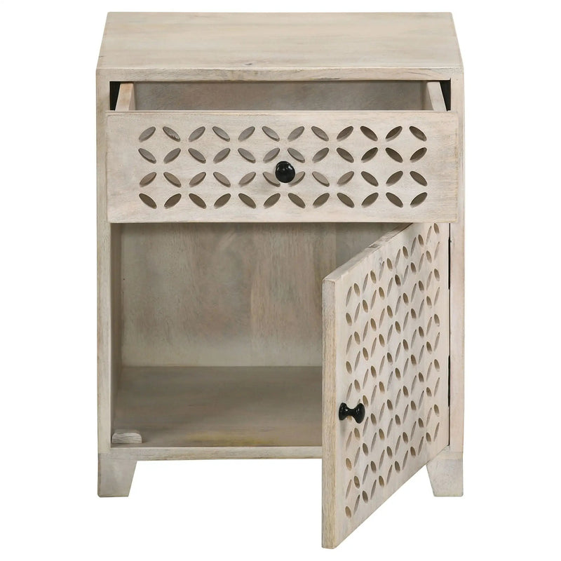August 1-drawer Trellis Pattern Storage Cabinet White Washed by Unique Piece Furniture