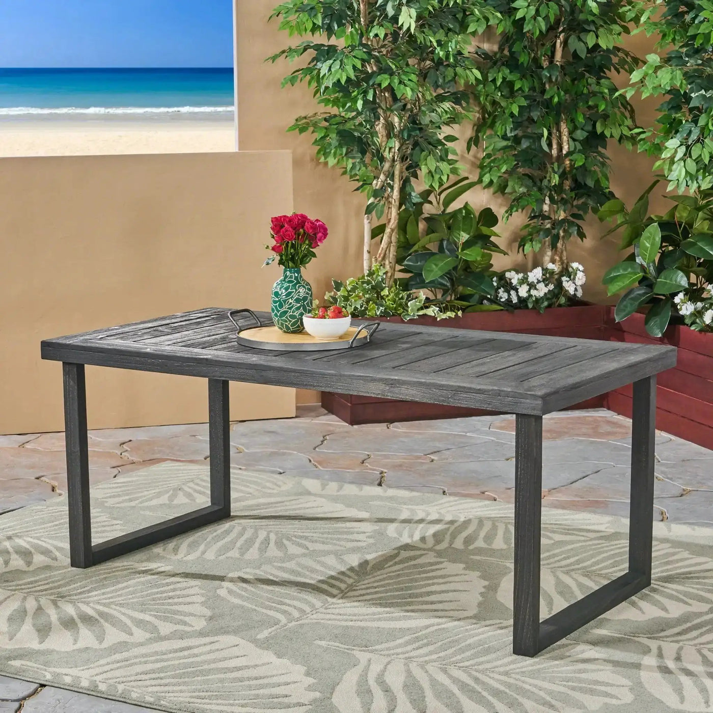 Outdoor Acacia Wood Dining Table, Sandblast Finish by HouseOfZazla