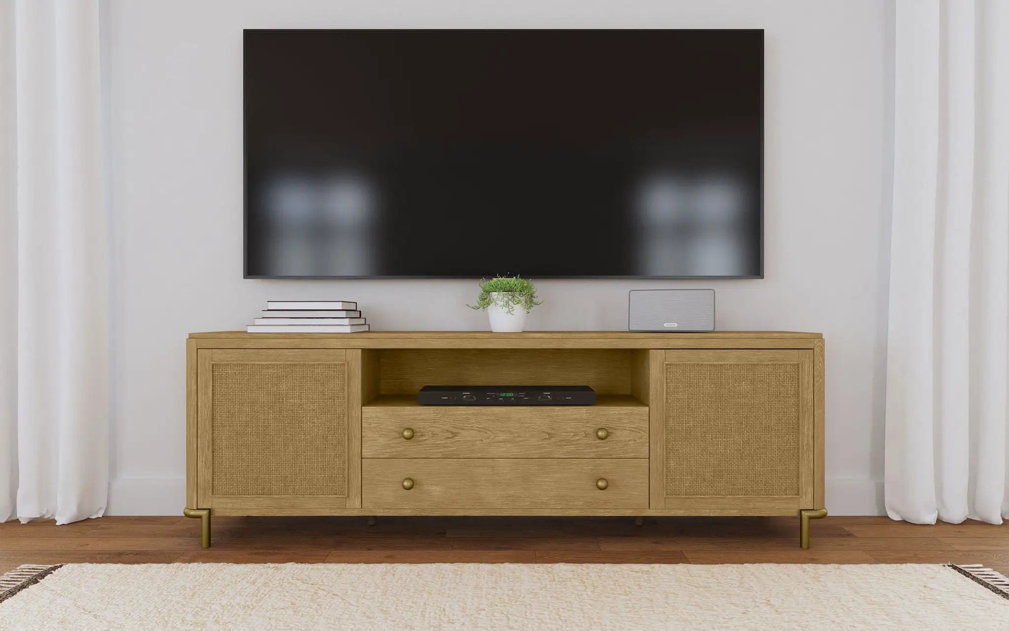 Arini Rattan Cane 2-door TV Stand Media Console Sand Wash by Unique Piece Furniture