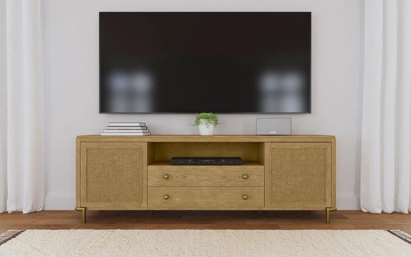 Arini Rattan Cane 2-door TV Stand Media Console Sand Wash by Unique Piece Furniture