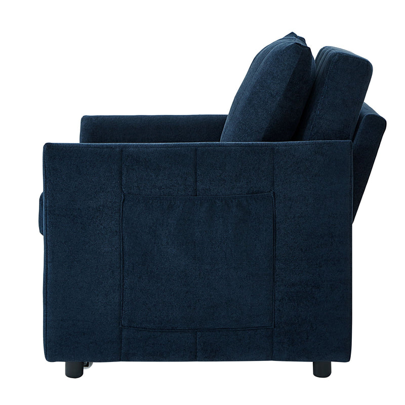Upholstered Convertible Sleeper Sofa With 5 Position Backrest, Side Pockets, Storage