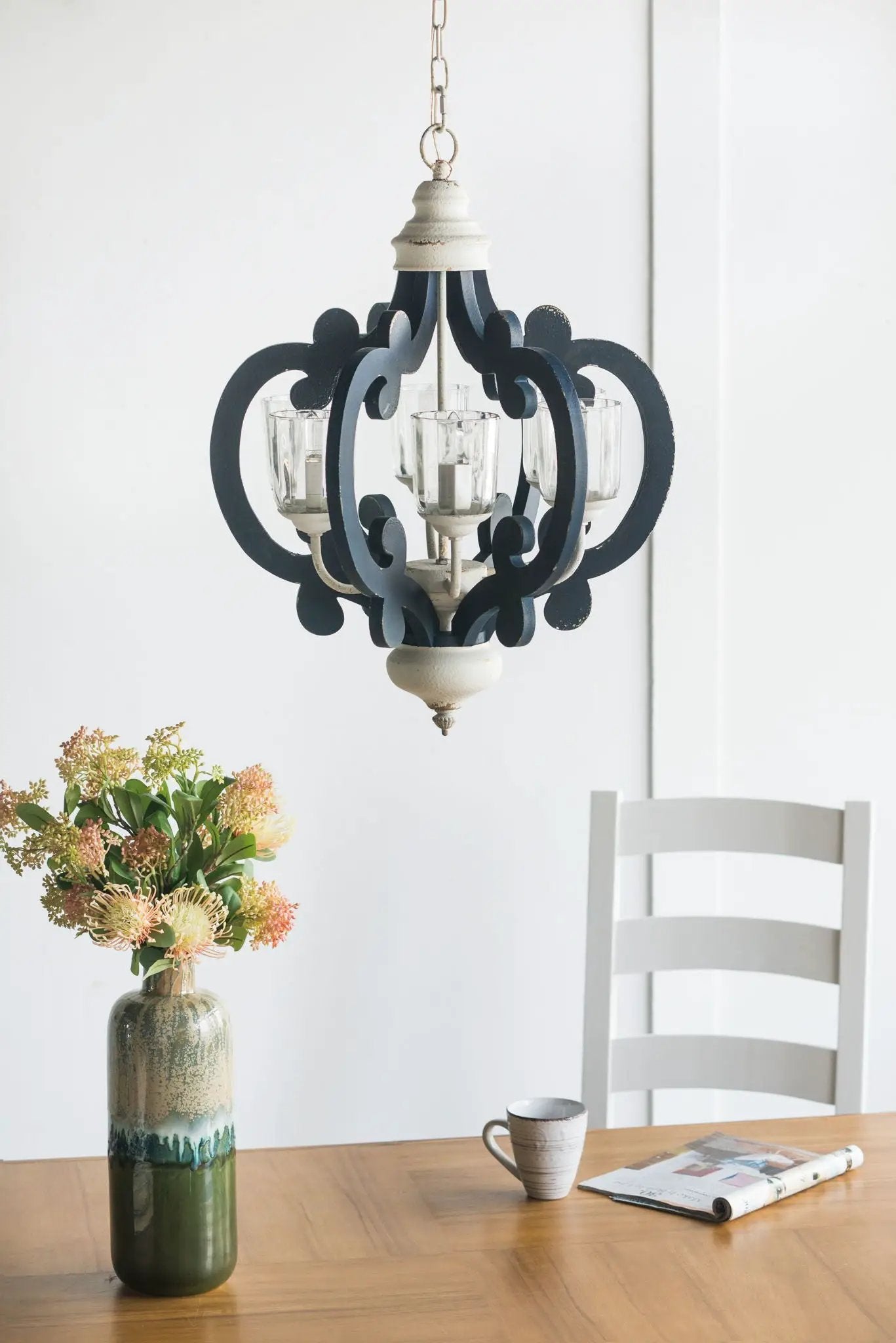 Wood Chandelier 6 Light Farmhouse Pendant Lighting Wood Hanging Light Fixture For Kitchen Living Dining Room, Bulb Not Included - Cream by Unique Piece Furniture