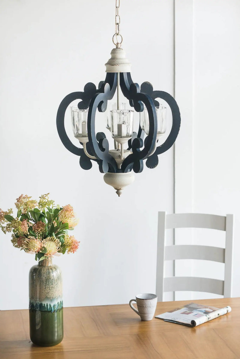 Wood Chandelier 6 Light Farmhouse Pendant Lighting Wood Hanging Light Fixture For Kitchen Living Dining Room, Bulb Not Included - Cream by Unique Piece Furniture