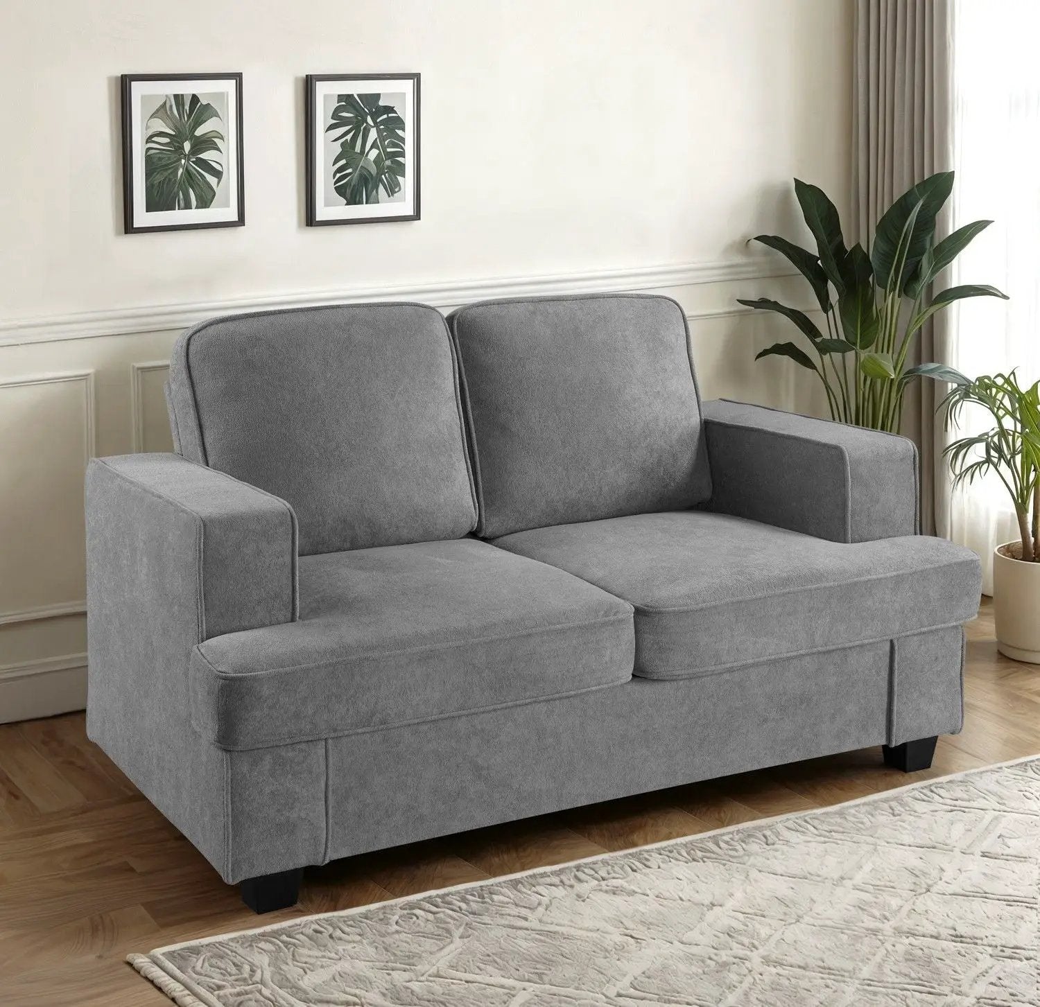 Modern Loveseat, Comfortable 2 Seater Couch With Deep Seating, Loose Back Cushions, Wide Arms by HouseOfZazla
