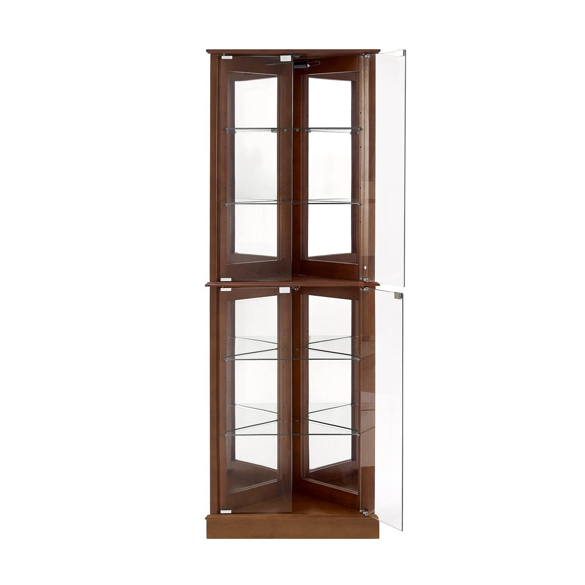 Corner Curio Display Cabinet with Adjustable Glass Shelves and Lighting - Dark Brown or Dark Red, photo 23 of 25