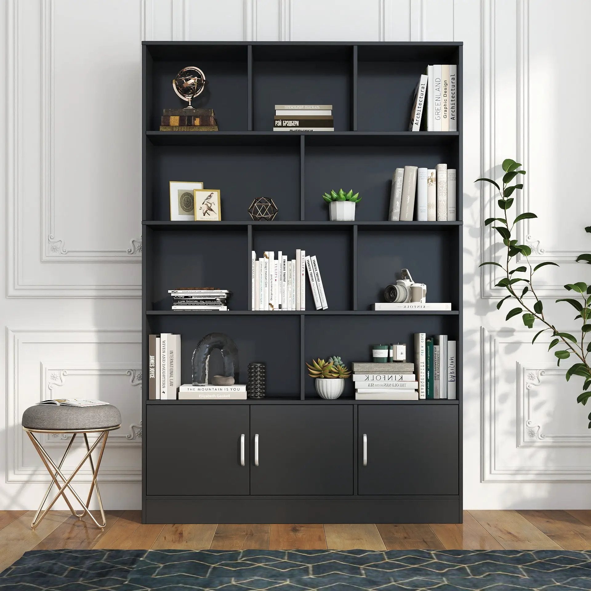 70.87" Tall Bookshelf with 10 Cubes and 3 Doors by HouseOfZazla