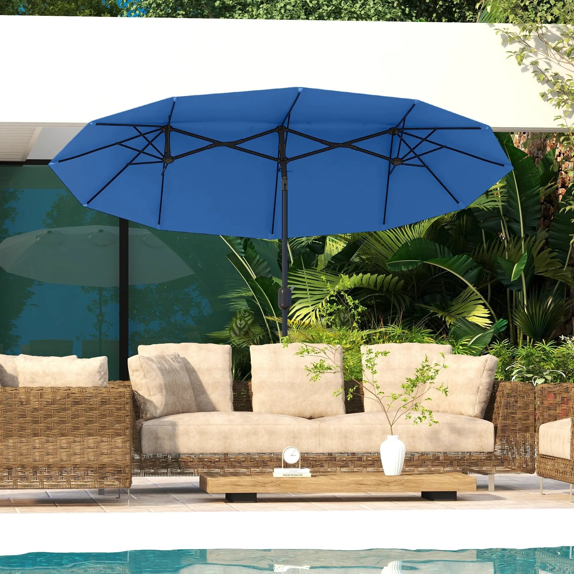 Outsunny 9.5' Double-Sided Patio Umbrella with 3 Air Vents, Tilt and Crank by HouseOfZazla