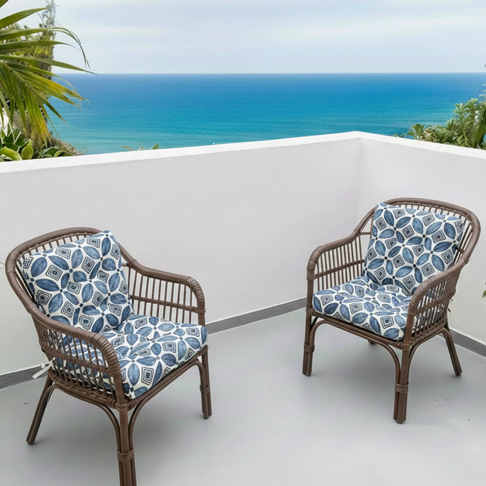 Outdoor Chair Cushions Set of 2, 19 x 19 x 4 Inch Tufted Seat Cushions by HouseOfZazla