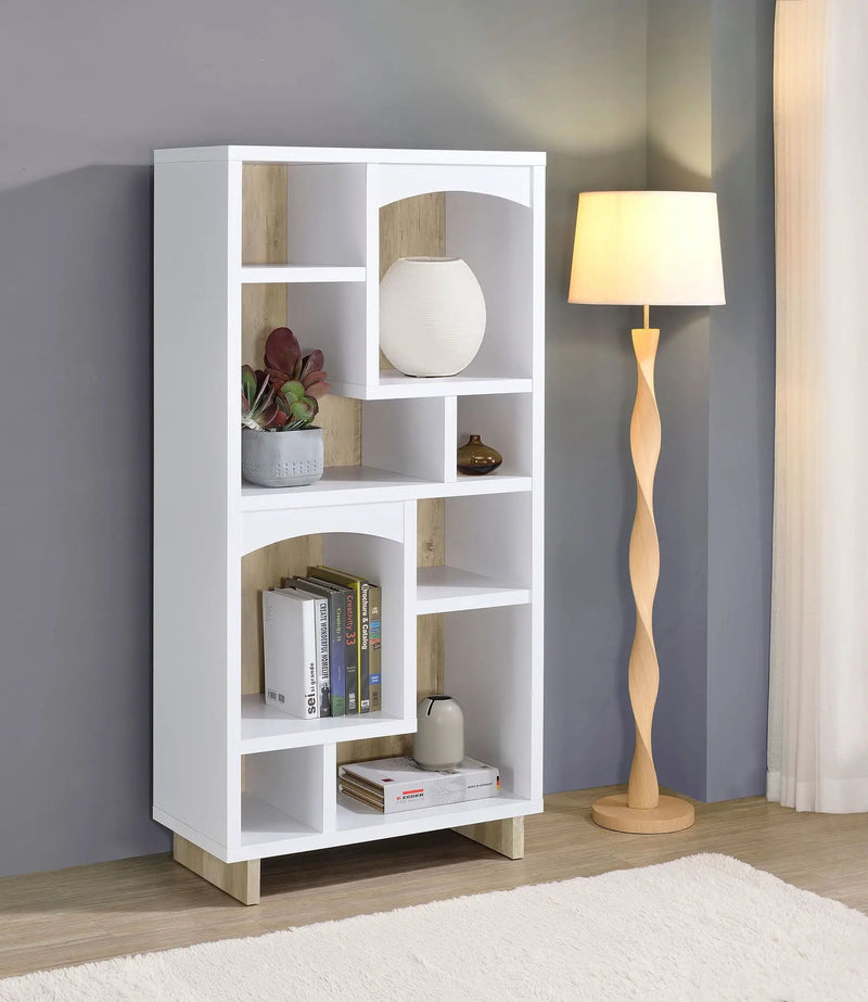 Dalton 65-inch 6-shelf Bookcase White and Distressed Pine by Unique Piece Furniture
