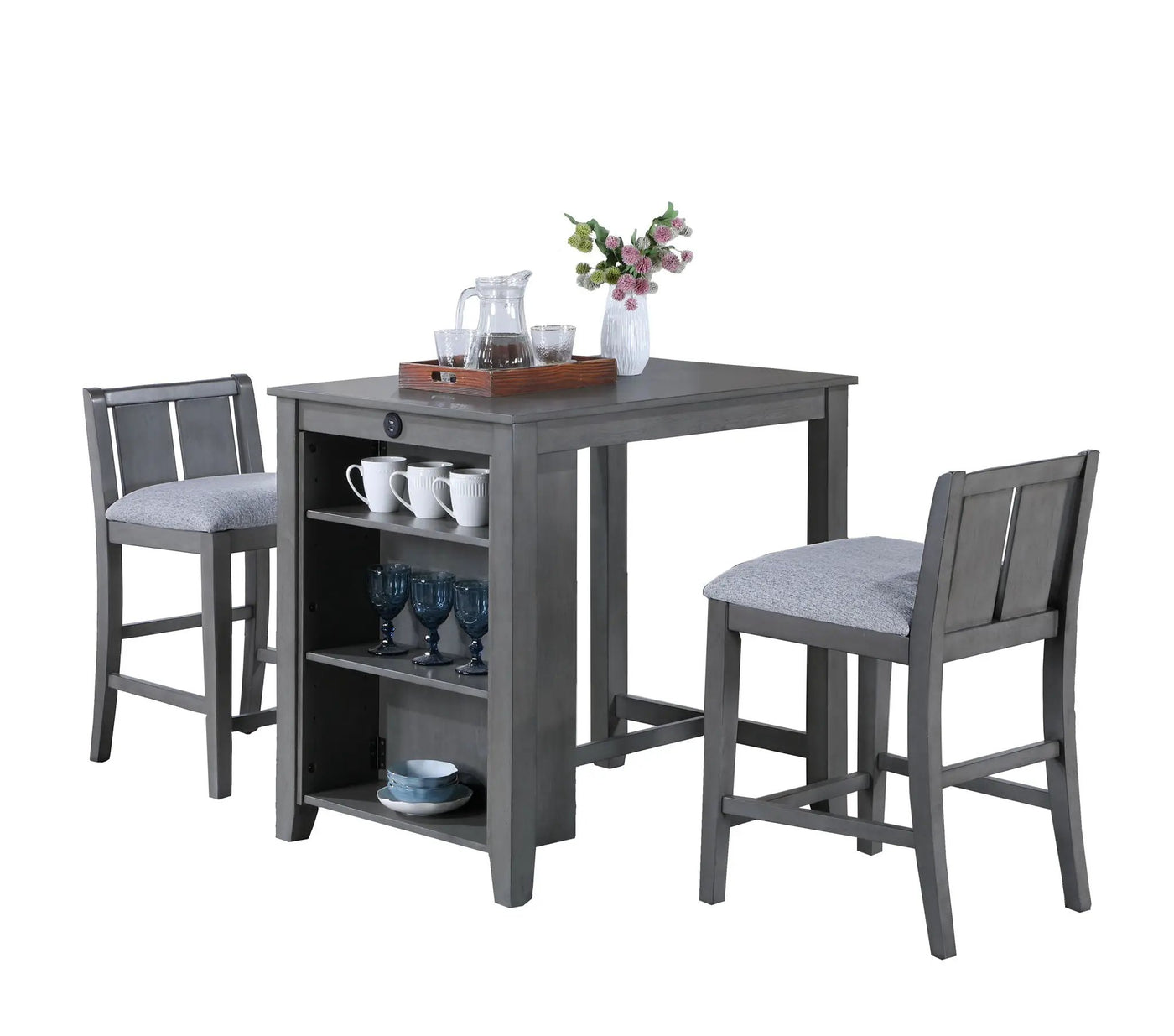 Graham - 3 Piece Small Space Counter Height Dining Table With Shelves And 2 Chairs (Set of 3) by HouseOfZazla