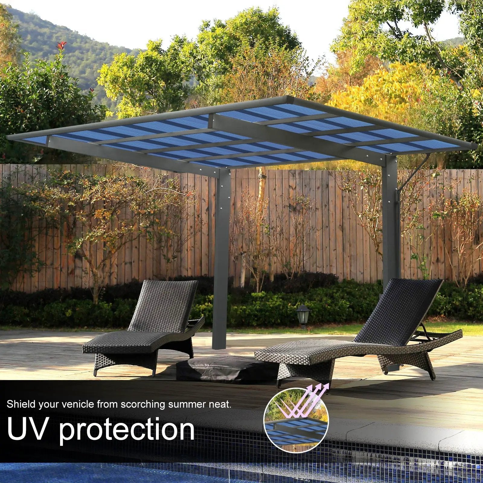 Outdoor Carport, Single Carport Aluminum Metal Frame And Polycarbonate Panels Car Port For Outdoor Driveway Car, Truck - Charcoal by HouseOfZazla