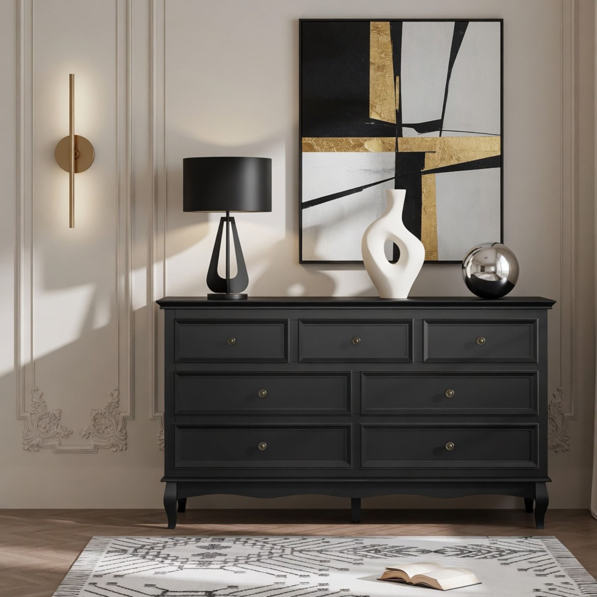 7 Drawer Dresser, Storage Chest - Black by HouseOfZazla