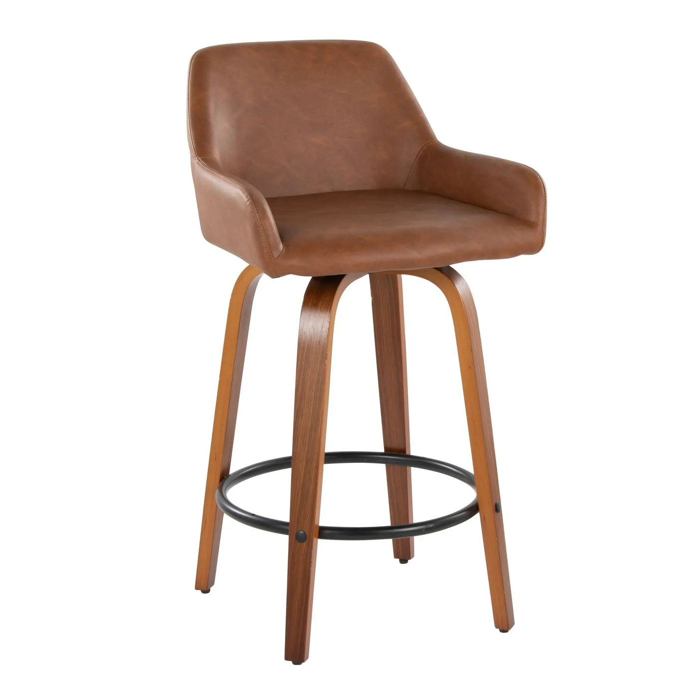 Daniella - Contemporary Fixed Height Counter Stool With Swivel With Round Footrest (Set of 2) by HouseOfZazla